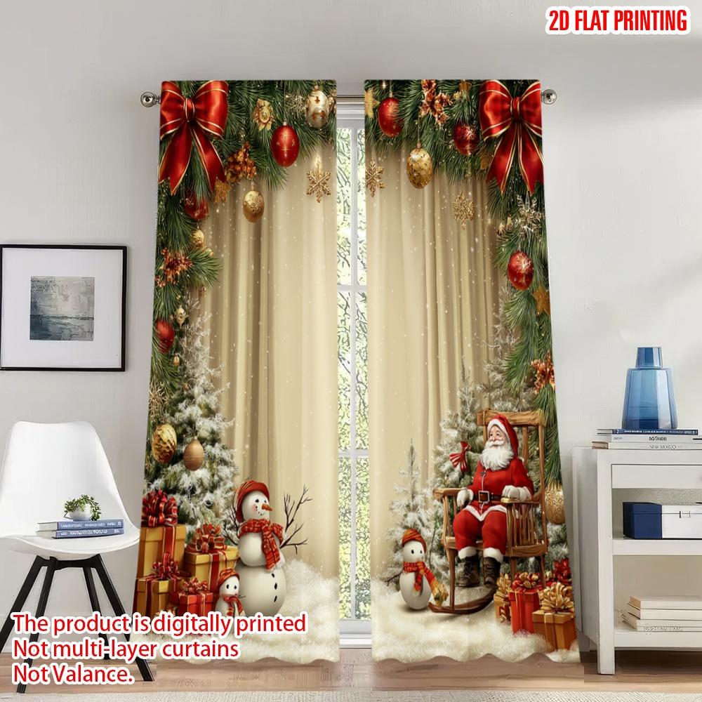 

Flat Printing Fashionable Christmas Curtains Santa Snowman Presents Digital Printed Polyester Drapes Festive Set Of 2 Made W100*H70(CM)-Hooks&2PCS