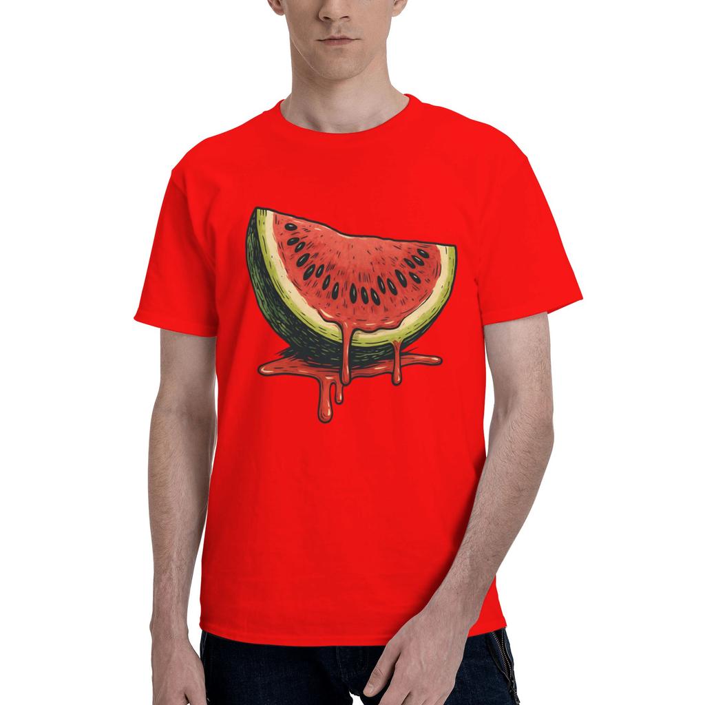Juicy Slice Melting Summer Art Mens Watermelon print Fashion Tees Short Sleeve Crew Neck Pure Cotton Printed Clothes TShirt