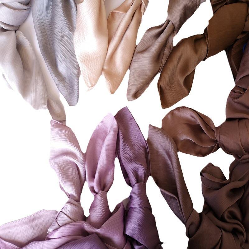 2023 Natural Wrinkled Solid Color Long Crepe Silk Scarf WJA14