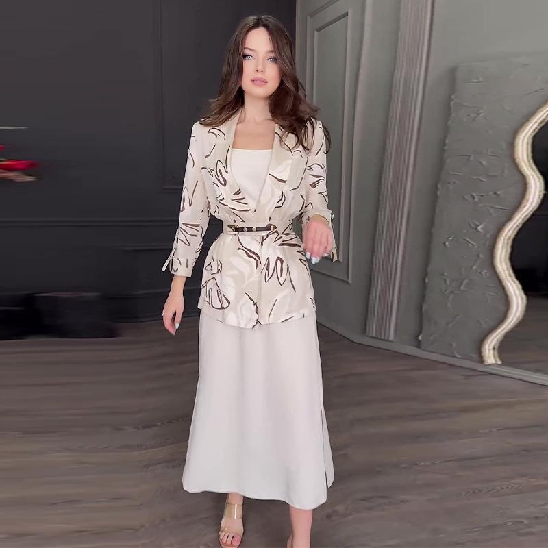 2024 Autumn Fashion Print Lapel Shirt and Half-Length Skirt Set