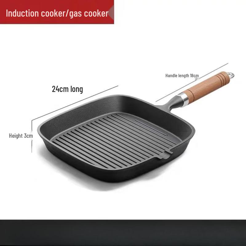 Zhishi Cast Iron Striped Steak Frying Pan