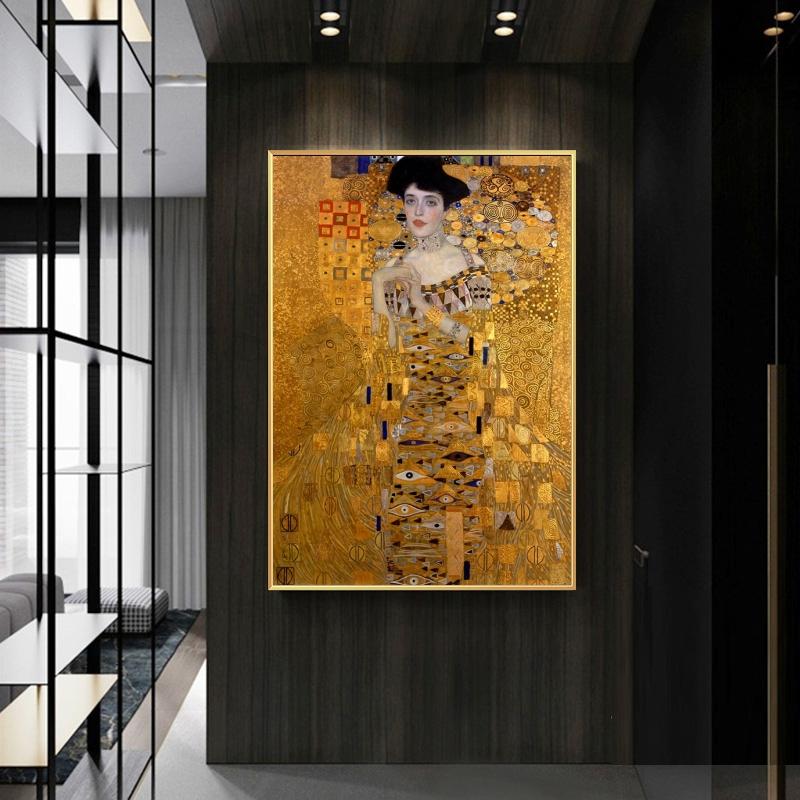 Classical Famous Gustav Klimt Kiss Canvas Paintings Reproductions Portrait Of Adele Bloch Art Posters Wall Picture Home Decor