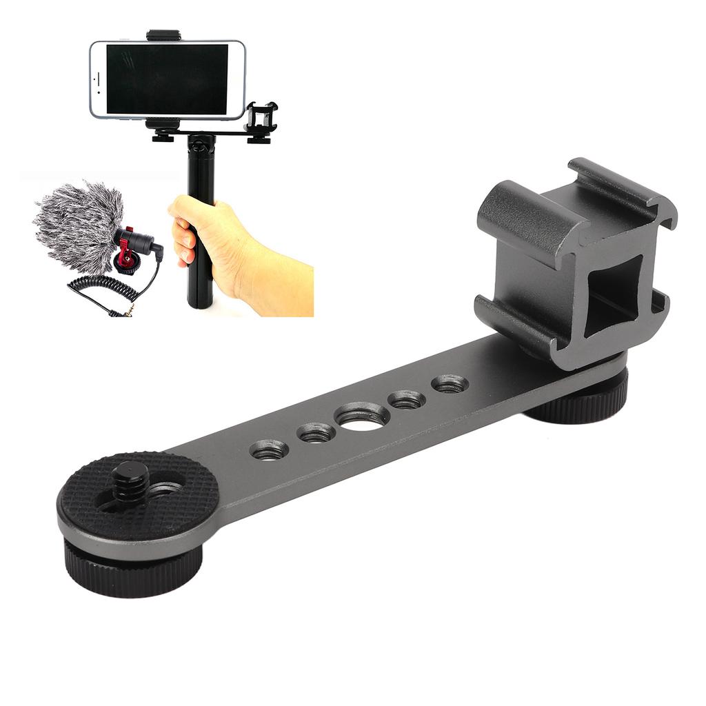 Triple Cold Shoe Extension Bracket Aluminium Alloy Microphone Stand Mount Adapter for Tripod Monopod Stabilizer