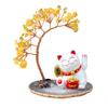 Solar Energy Shake Hands Lucky Cat Base Fate Tree Office Home Natural  Crushed Stone Life Tree Handwoven Weaving Decor