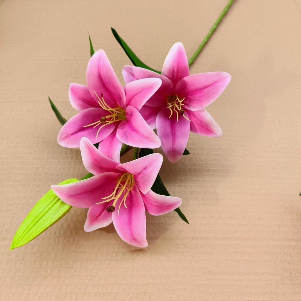 1 Bundle with 3pcs Flowers and 1pc Bud Artificial Lily Flower 70cm 7 Colors Simulation Flowers Lily Living Room Decoration