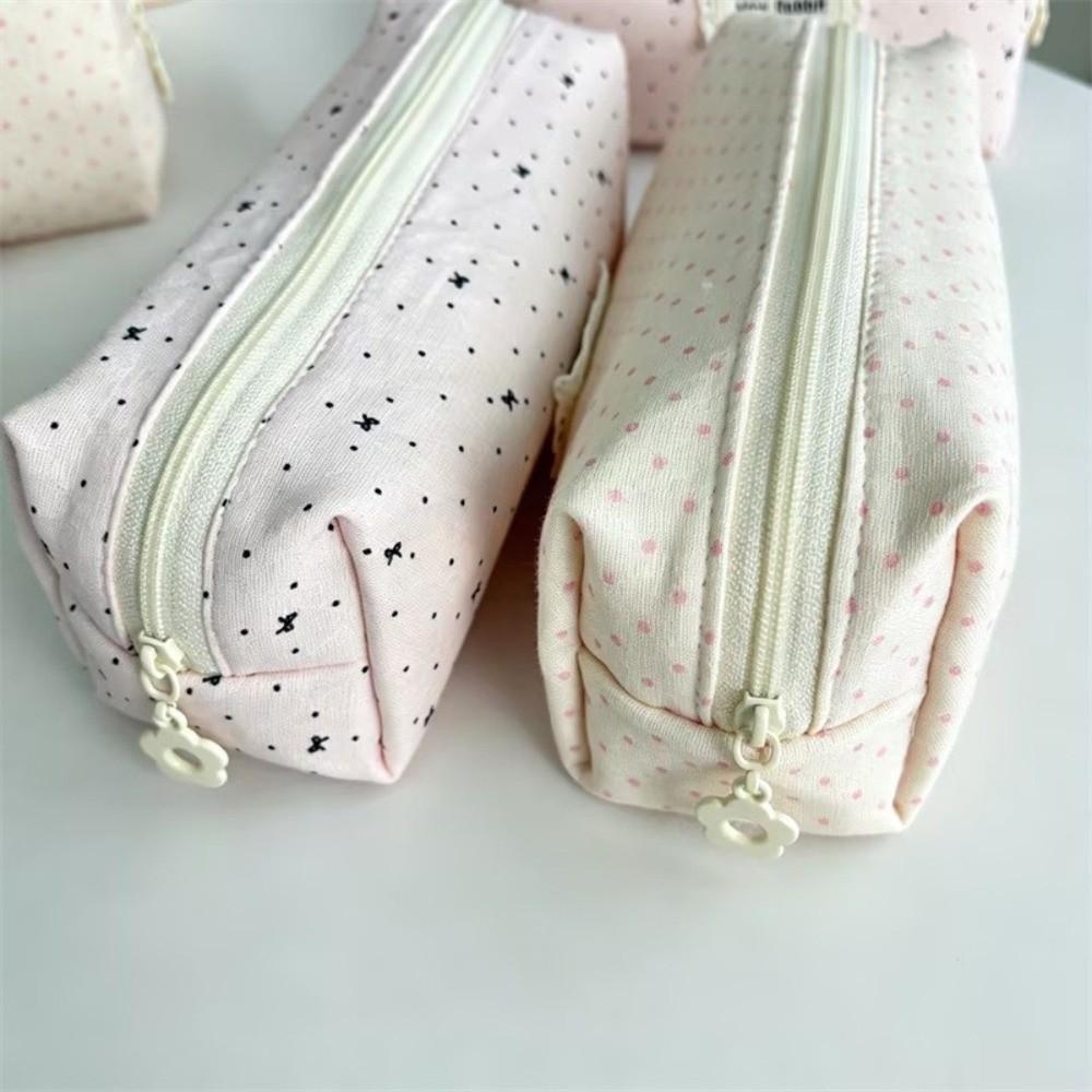 Polka Dot Pencil Case Canvas Storage Bag Cute Pen Pouch Student