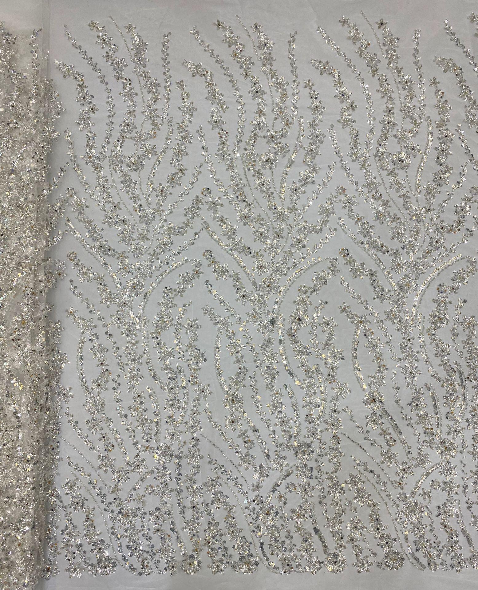 6 Types of Bead and Rhinestone Combination + Sequin Embroidery Wedding Dress Bead Embroidery Fabric белый