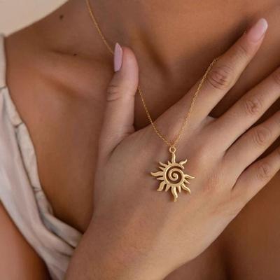 Gold Spiral Sun Pendant Necklace Boho Celestial Jewelry for Women