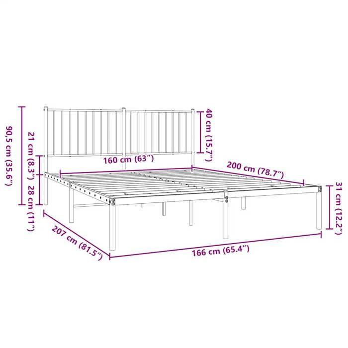 VidaXL Cadre de lit métal avec tête de lit noir 160x200 cm 350867