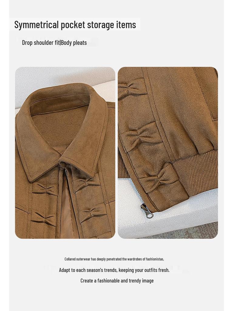 Sibaishai Women's Solid Drop-Shoulder Short Turn-down Collar Jacket
