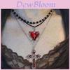 Gothic Vintage Heart Pearl Cross Pendant Necklace With Alloy Chain For Women
