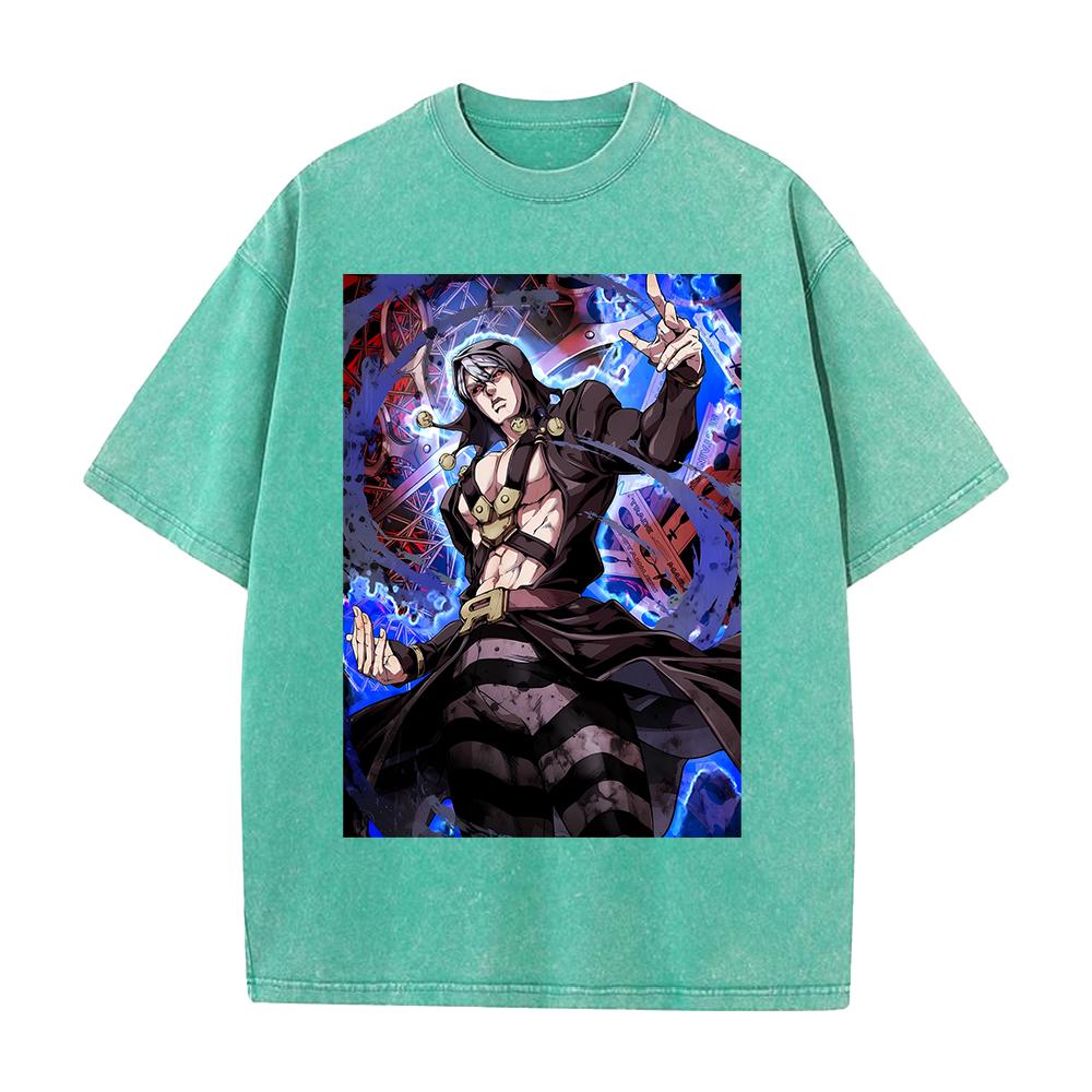 Hot Anime JoJos Bizarre Adventure Abbacchio Leone Clothing Men Women Tshirts Washed Cotton Tee Retro Tshirt Harajuku T Shirt