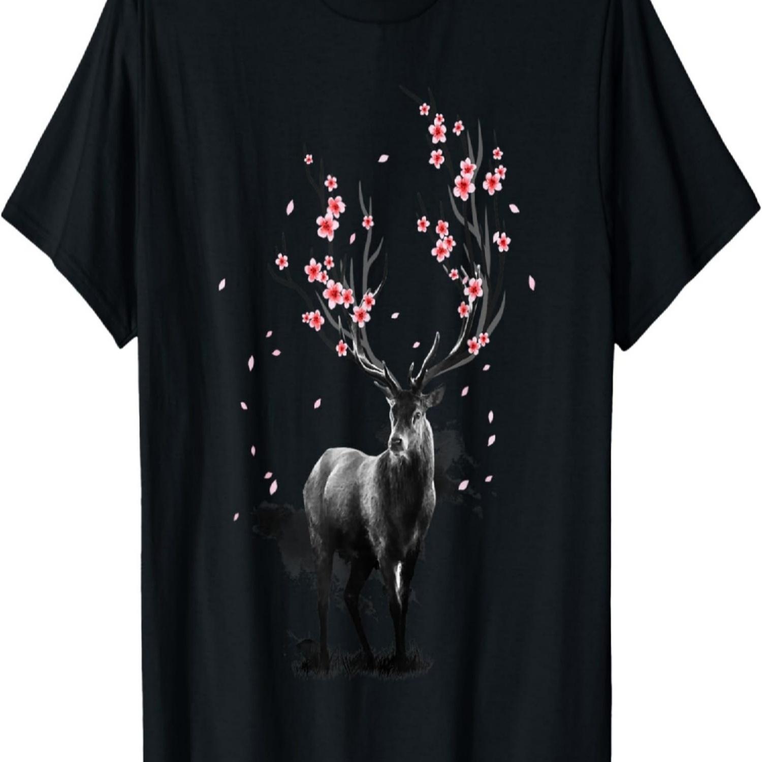 Sakura Deer  Cherry Blossom Flower Vintage T Shirt S