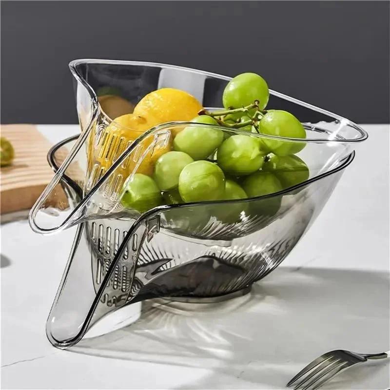Kitchen Transparent Household Vegetable Washing Drain Basket Vegetable Basin Kitchen Fruit Plate Storage Tool Accessories