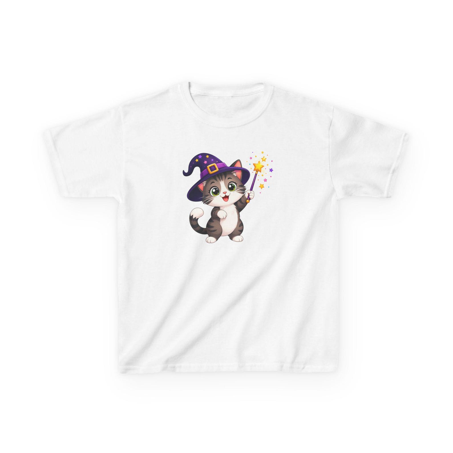 Cute Witch Cat Kids Tee | Halloween Kitty with Wizard Hat 130