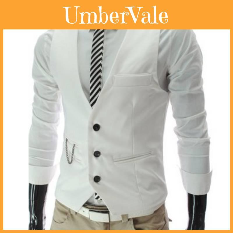 Gilet Uomo Vestibilità Slim Stile Britannico in Tessuto di Poliestere per Uso Casual e Matrimonio
