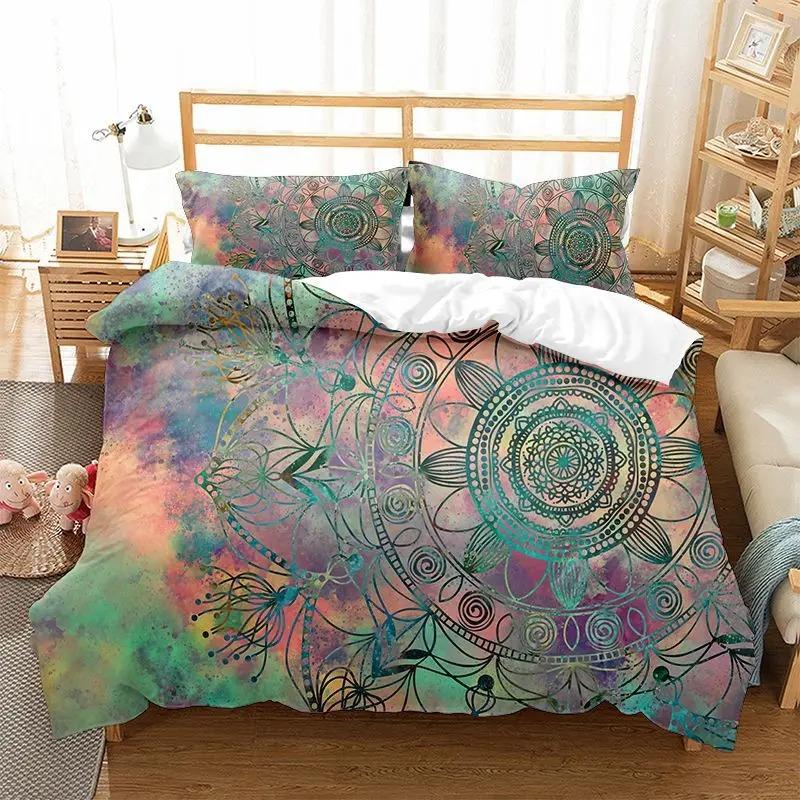 Comforter 3D Print Boho Mandala King Queen Chic Colorful Rustic Mandala Galaxy Polyester Bedding Set For Girls Women