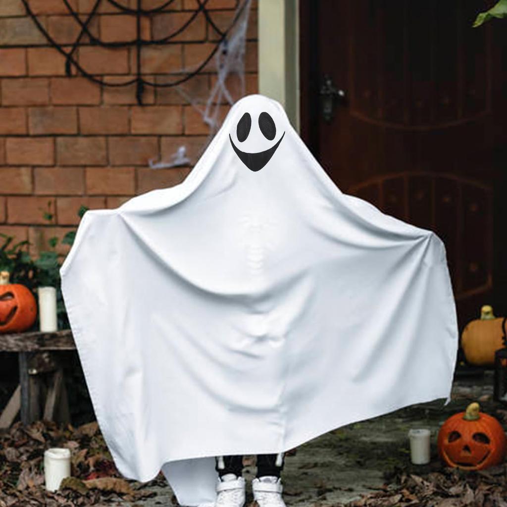 Halloween Ghost Costume Kids with Non-woven Pumpkin Trick or Treat Bags White Halloween Ghost Costume for Boys Girls