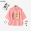 ZANZEA Women Turn Down Cillar Summer Casual Short Sleeve Print Blouse