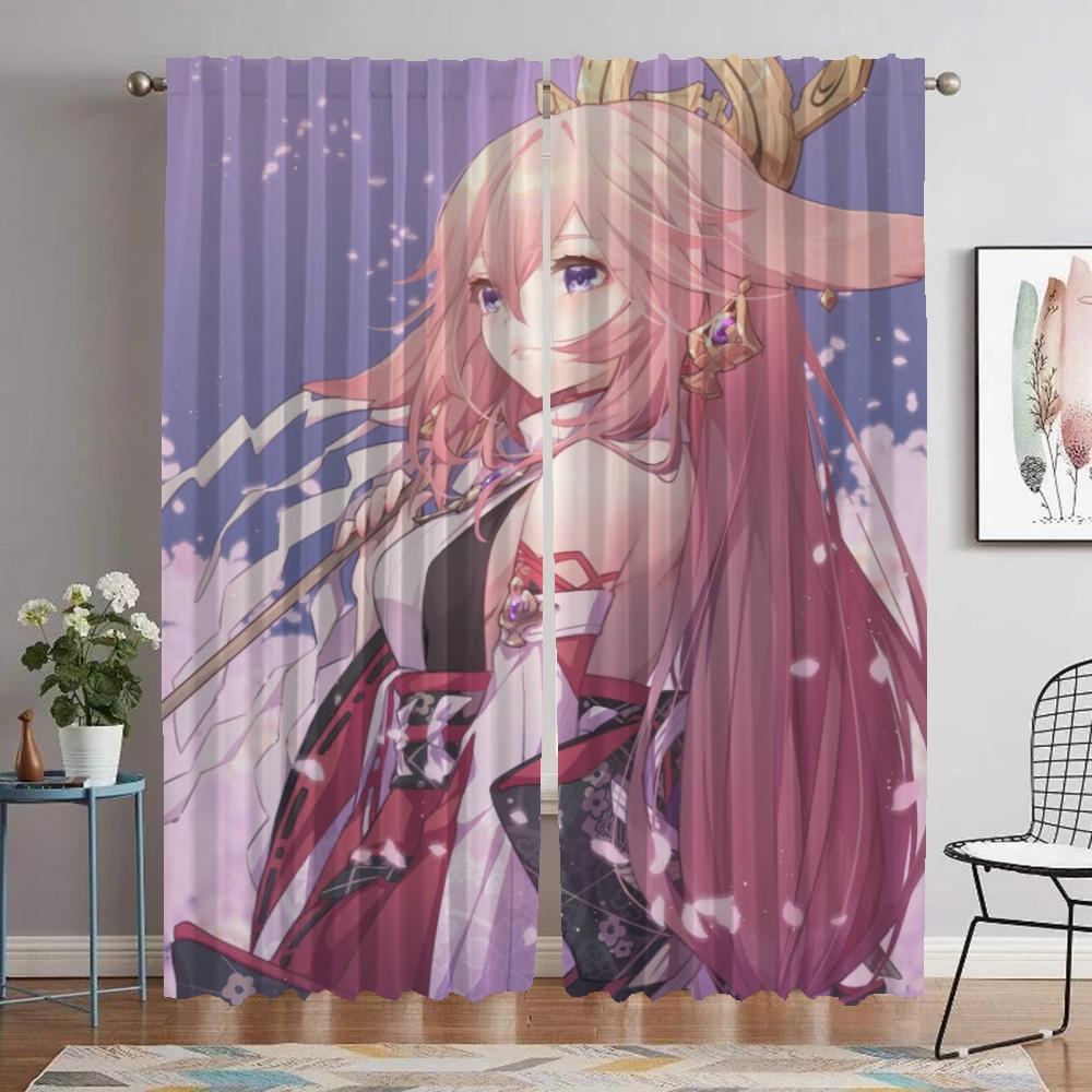 

Kitchen Curtains for Camera Genshin Impact Elegant Room Curtains 2 Pieces Shades Tulle for Bedroom Blackout Curtain Partition W50xH70cmx2pcs-CL