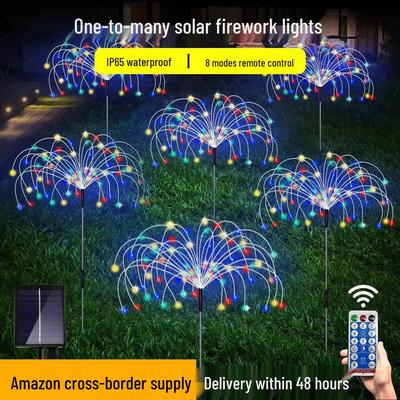 Solar-Powered Dandelion Firework LED Lights with Remote Control for Camping