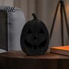 Gothic Home Decoration Halloween Pumpkin Figurine, Black Resin Spooky Face Sculpture, Durable Seasonal Table Centerpiece Tabletop for Mantel Fireplace