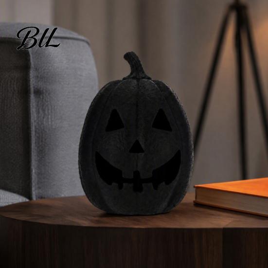 Gothic Home Decoration Halloween Pumpkin Figurine, Black Resin Spooky Face Sculpture, Durable Seasonal Table Centerpiece Tabletop for Mantel Fireplace