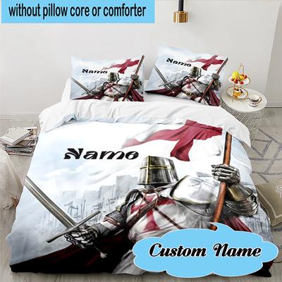 3PCS Custom Name Knightly Valor Chivalry Bedding Set, Including 1pc Duvet Cover And 2pcs Pillowcases, Suitable for Dorms and Bedrooms Gift