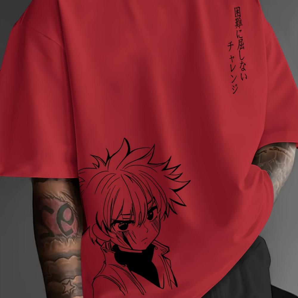 Men's Fashion Casual Loose Japanese Anime Character Pattern Printed Round Neck Short Sleeved T-shirt Top