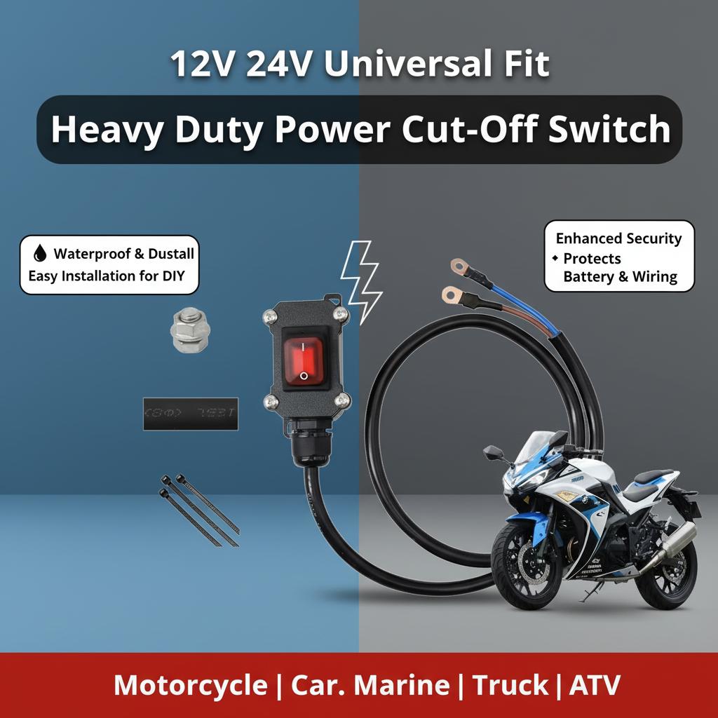 12V 24V Motorcycle Kill Switch Waterproof Battery Disconnect Switch Heavy Duty Power Cut Off Cable for Car Marine Truck ATV