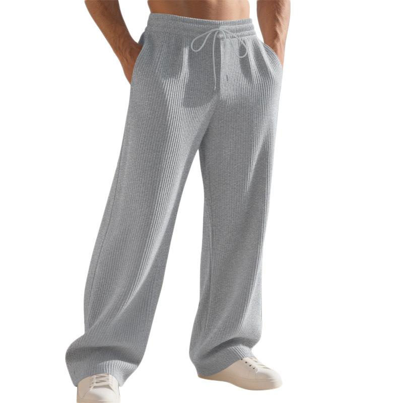 

Men Solid Color Corduroy Drawstring Waist Wide Leg Casual Pants XXXL сірий