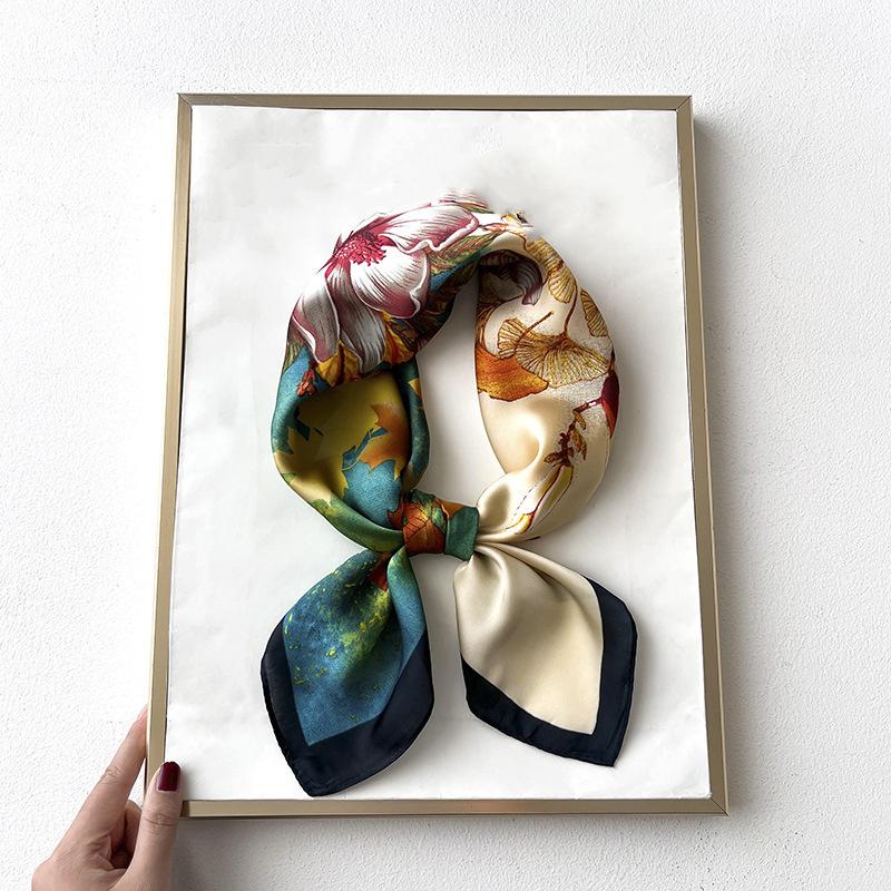 Silk Feeling Scarf Square Satin Head Scarf for Women