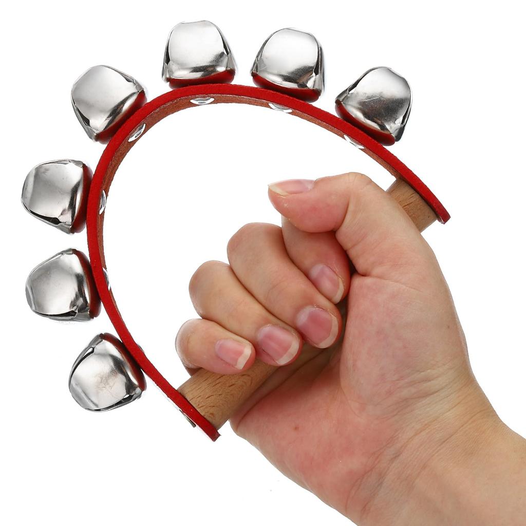 PATIKIL 6-Piece Jingle Bell Hand Bells, Wooden Percussion Wrist Bells for Music Classes, Parties, and Christmas, Red