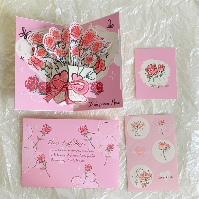 Three-dimensional 3D Surprise Blessing Greeting Card Watercolor Flowers Retro Floral Holiday Message Beautiful Blessing Card Chinese Valentine's Day
