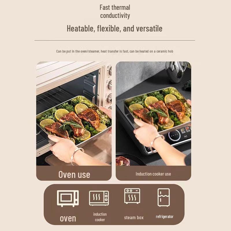 Stainless Steel Square Tray with Lid and Magnetic Fresh-Keeping Box for Household Use