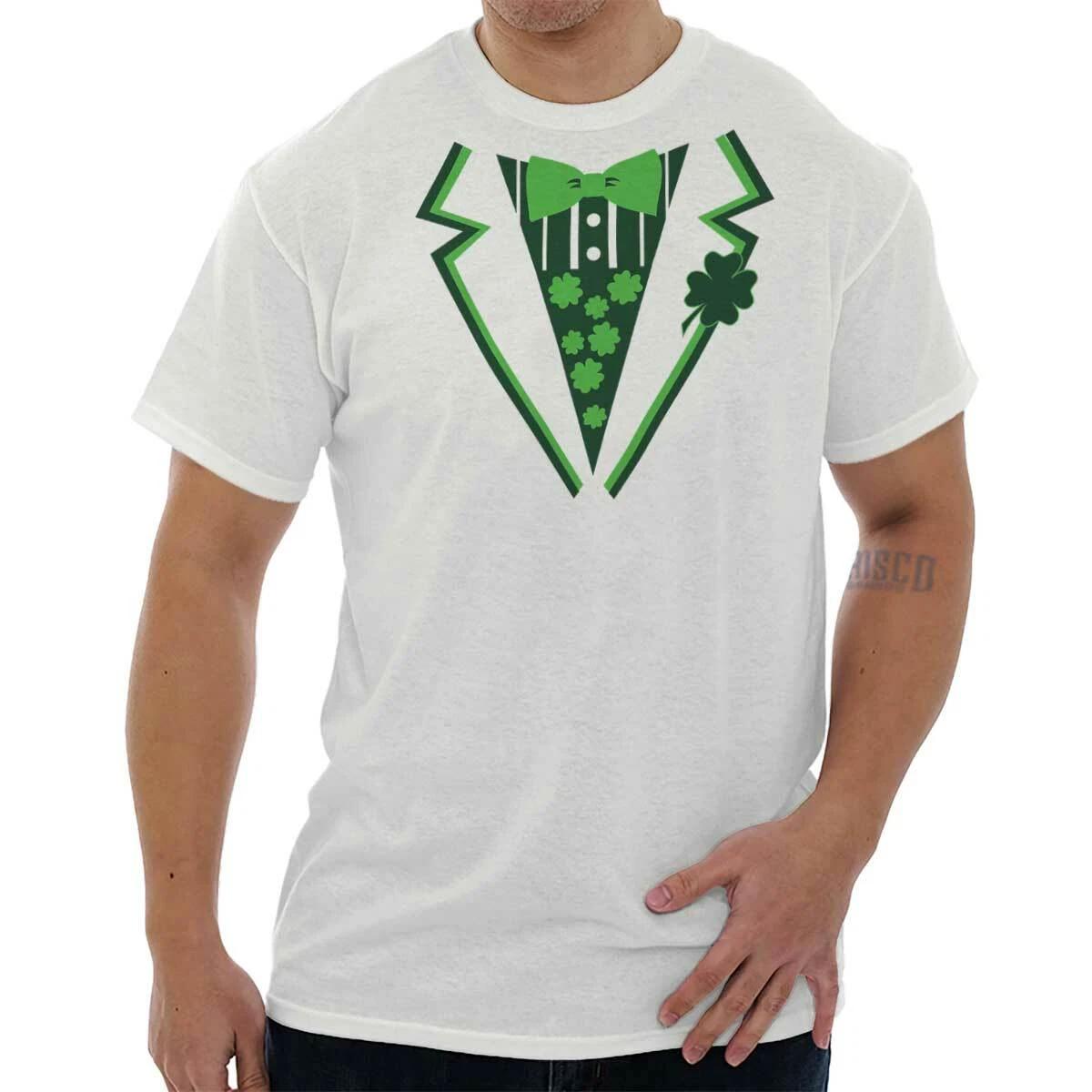St Patrick s Day Leprechaun Tuxedo Costume Mens Casual Crewneck T Shirts Tees M