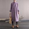 Women Loose Padded Dress Vintage Print Floral Stand Long Sleeve Dresses Winter Chinese Style Casual Clothing