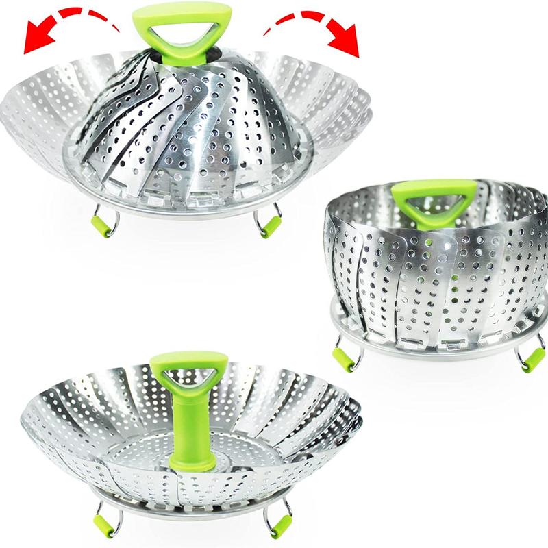 9/10/11 Zoll Edelstahl Klappdampfkorb Gemüse Lebensmittel Obst Erweiterbarer Dampfgarer Rack Küche Kochutensilien