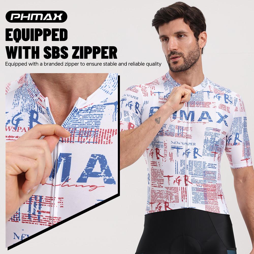 PHMAX Men Cycling Jersey Breathable Moisture Wicking Reflective UV Protection Road Cycling Shirt