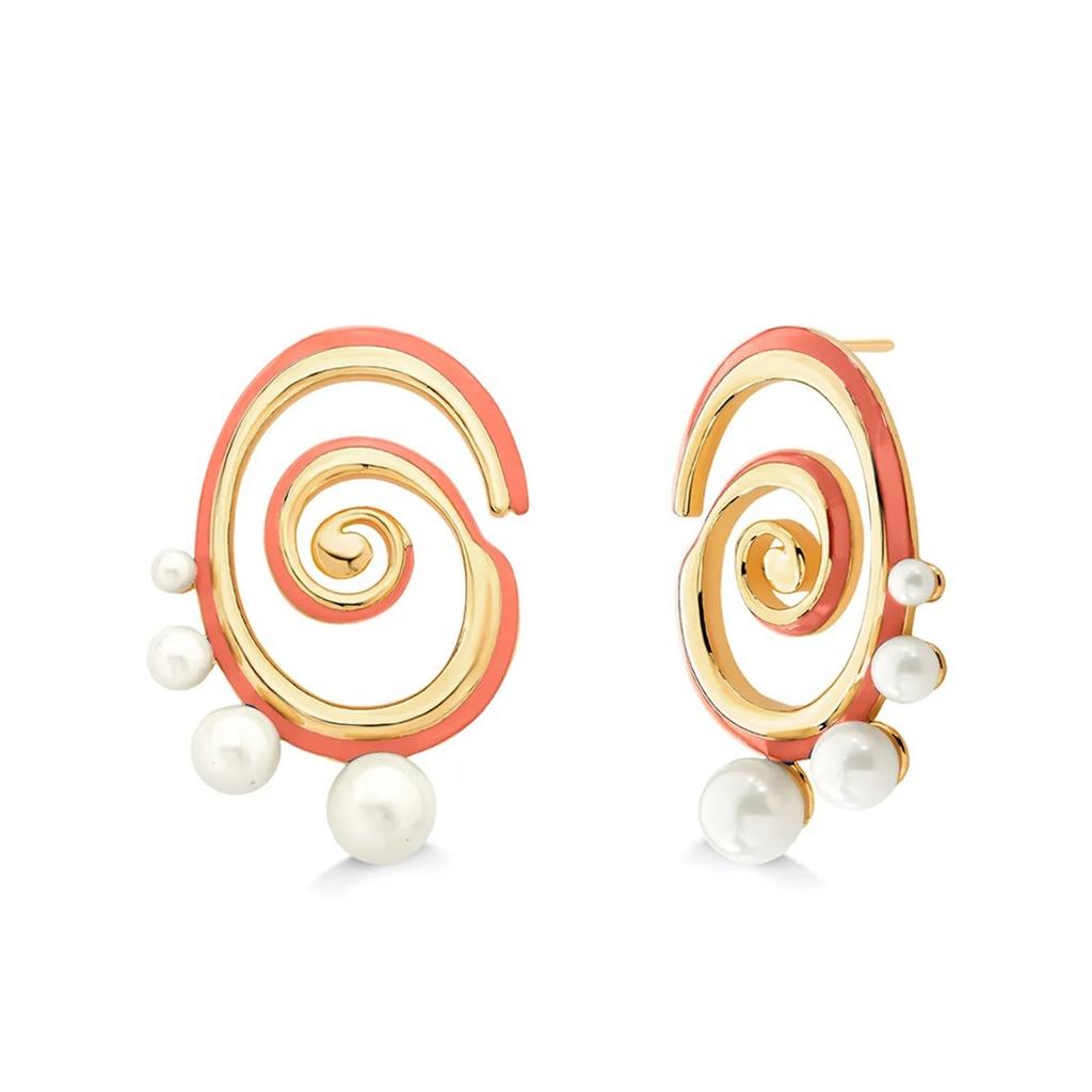 Stainless Steel Geometric Spiral Stud Earrings for Women Ladies Irregular Imitation Pearl Pendant Earrings Holiday Jewelry Gifts