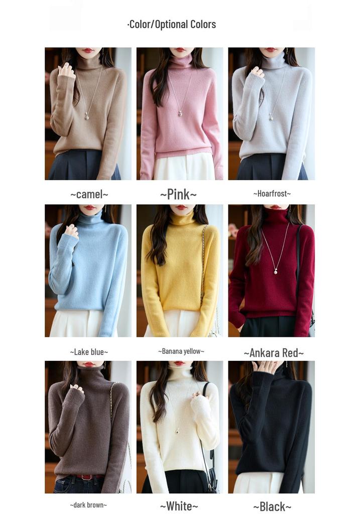 Women's Autumn/Winter Seamless 100% Pure Wool Stacked Collar Sweater - Skeletal Lazy Style Base Layer