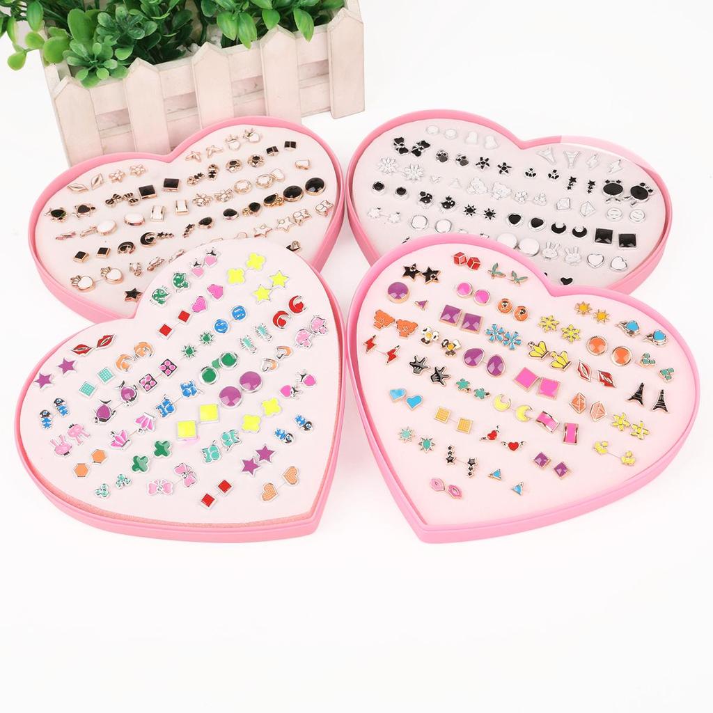 36Pairs/set Flower Earring Stud Set Fruit Earring Stud Set For Girl With Heart Box Earrings Jewelry