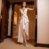 Premium Neck Evening Dress New European and American V-neck Sexy Backless Strap-up Dress Temperament Long Dress