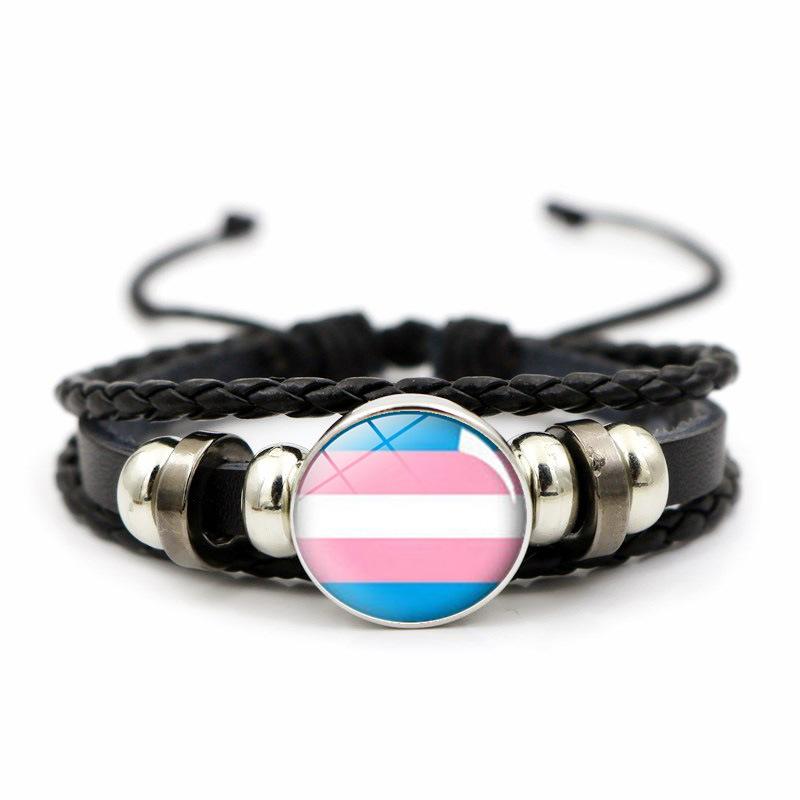 Bracelet Rainbow Flag Glass Photo Women Transgender Symbol Handmade Leather Bracelet Gift Jewelry