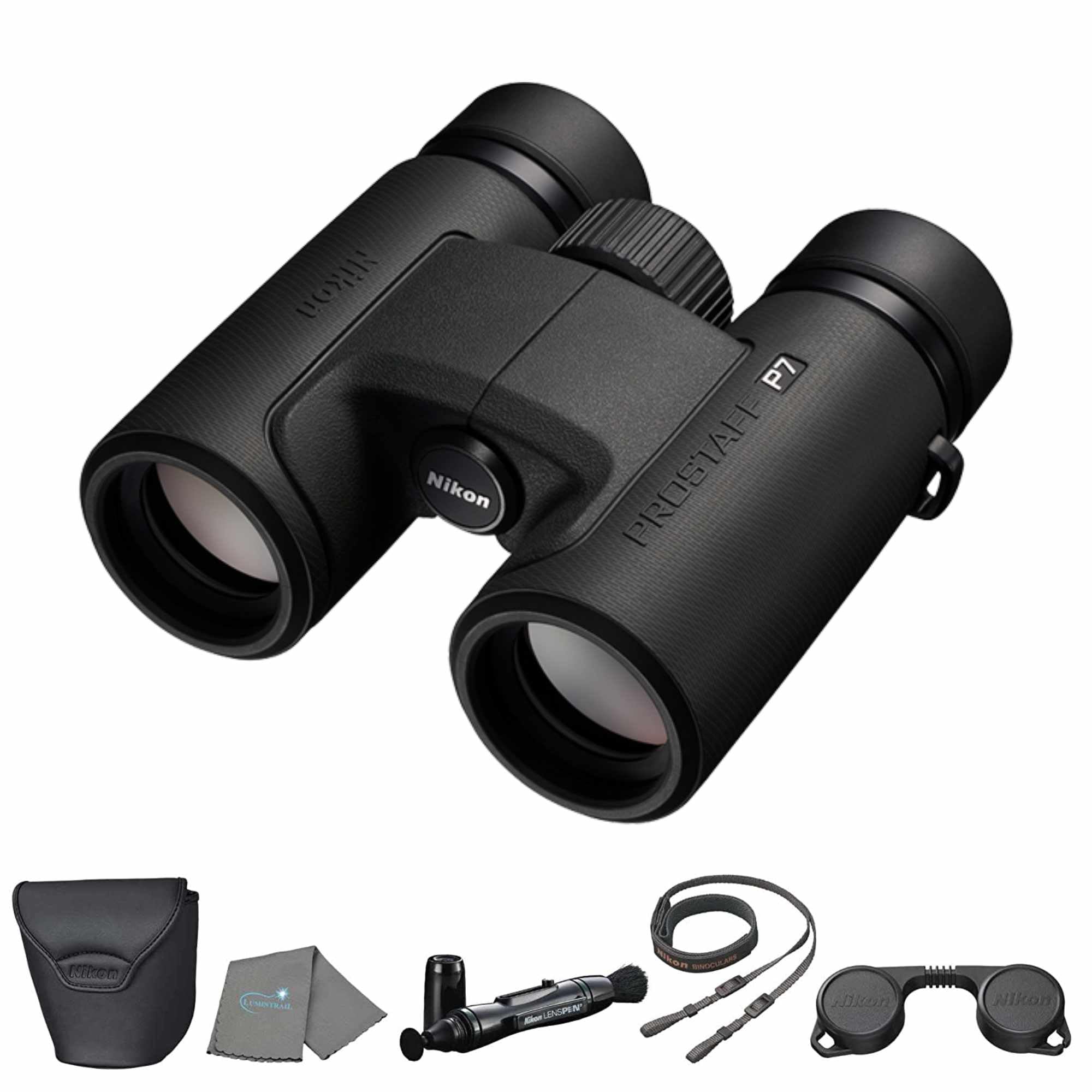 

Nikon Prostaff P7 Binoculars 10x30 Black Bundle with Lens Pen Lumint Rail Cleaning Cloth Carry Case Neck Strap