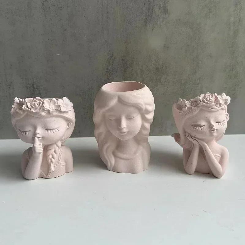 1 Pcs Diy Creative Handmade Molds Girl Doll Shaped Flower Pot Silicone Mold Cute Succulent Potted Gypsum Cement Mold Vase Mold