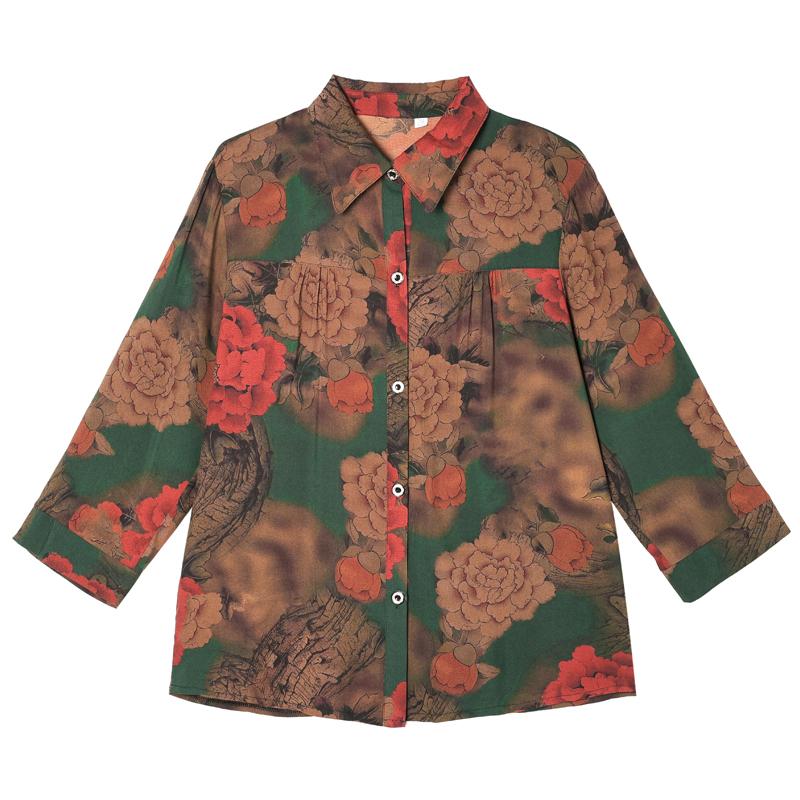 Women's Plus Size Floral Print Blouse – 3/4 Sleeve Button Down Casual Shirt (Sizes XL-6XL) for Middle-Aged Ladies