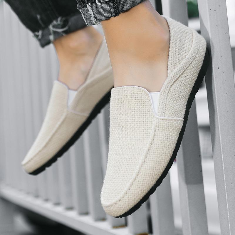 Men Shoes Breathable Linen Shoes Fashion Soft Sole Flat Shoes Non-slip Driving Casual Shoe Loafers Outdoor Slip on Men Slippers