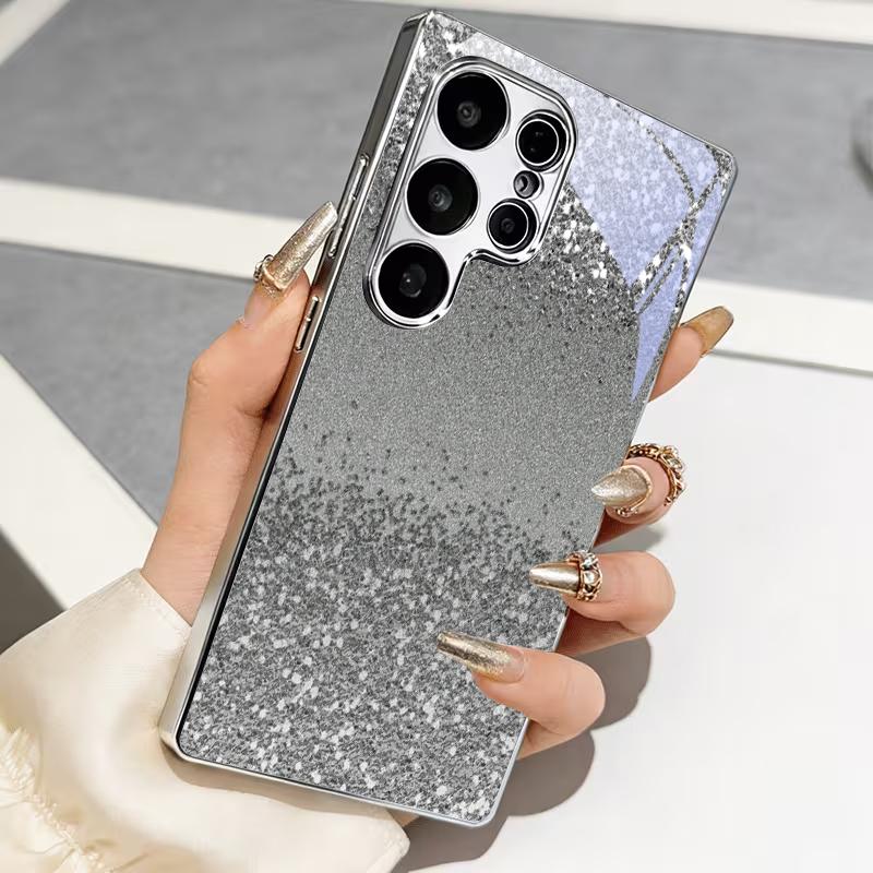 Metallic Sparkle Veil Electroplat Silver Phone Case For Samsung A31 A51 A71 A12 A22 A32 A42 A52 A06 A16 A17 A37 A33 Glass Cover
