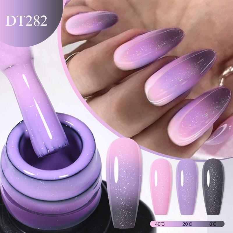 7ml Purple Glitter Auroras Thermal Gel Nail Polish Winter 3 Layers Temperature Color Changing Semi Permanent Manicure Nail Art Gel Varnish